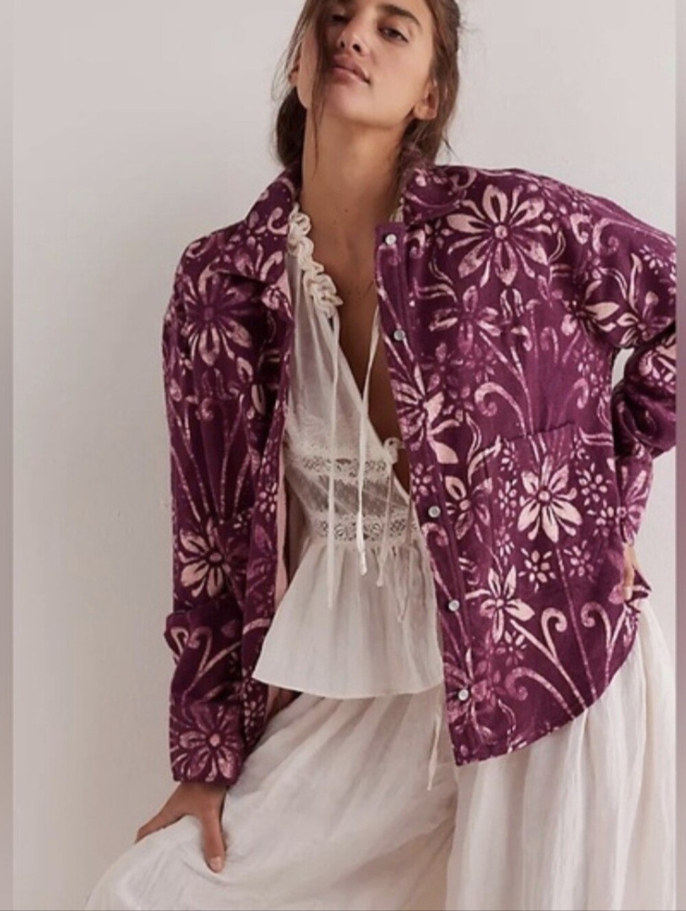 We The Free Plum Flora Shacket Jacket Pocket Oversized Gorgeous Colors Spring